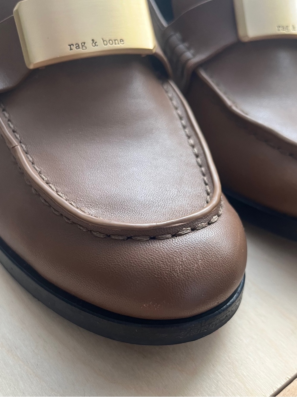 Rag & Bone Canter Brown Leather Loafers with Gold Buckle - Picture 4 of 15